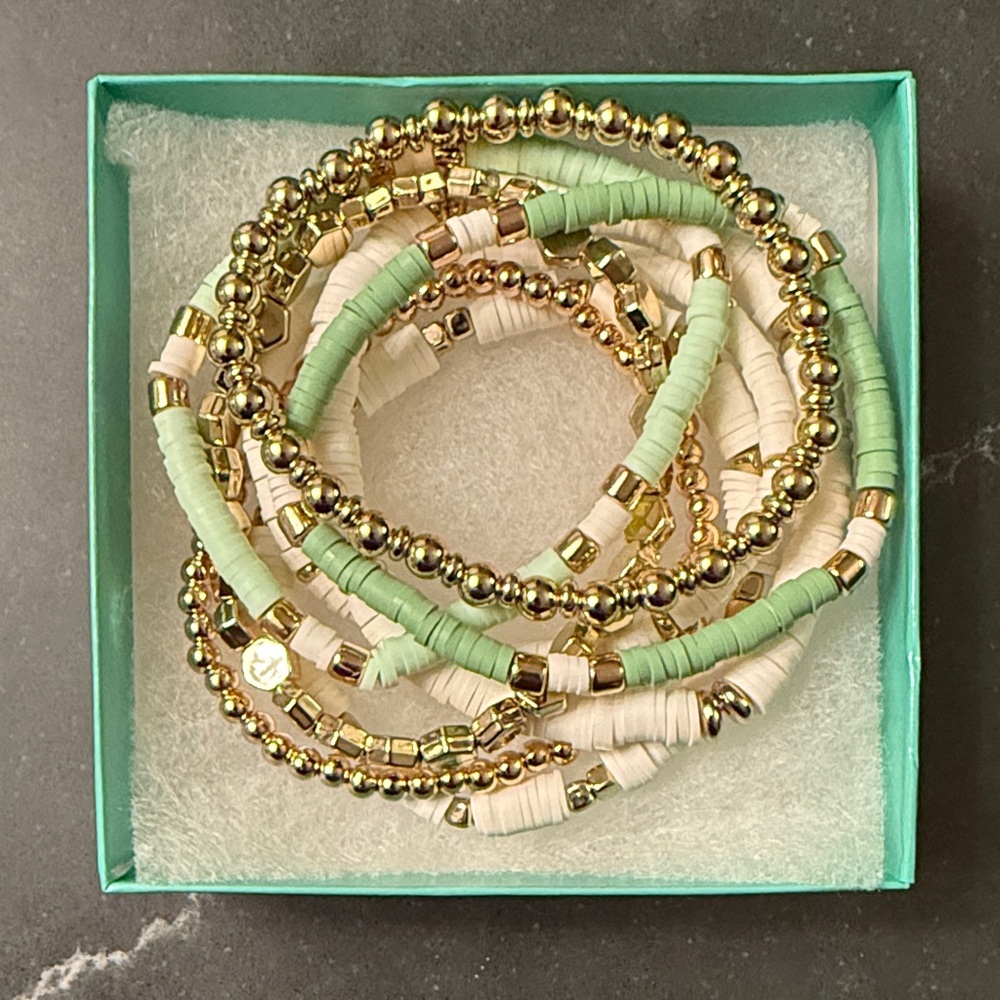 Gold and Green Beaded Bracelet Set